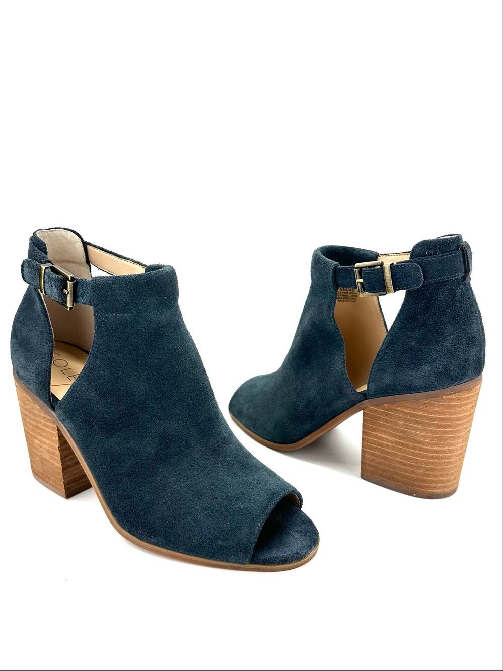 Sole Society Ferris Open Toe Bootie/Sandal Size 9/40M Blue/Gray Suede Adjustable